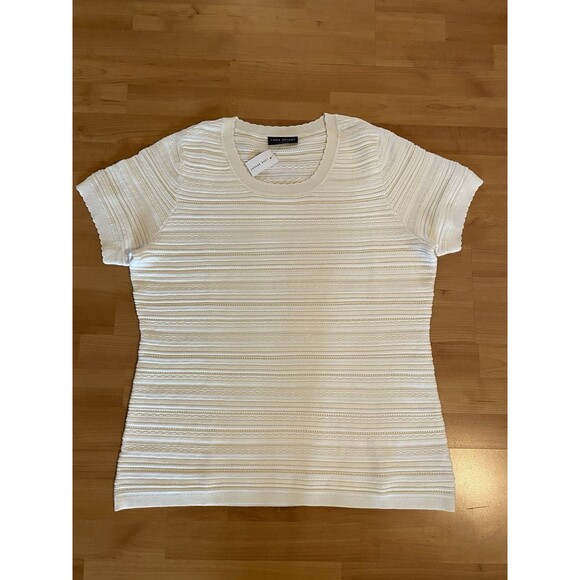 NWT Lane Bryant Size 18/20 Ivory Knit Sweater Short‎ Sleeve Classic Ribbed - Picture 1 of 8